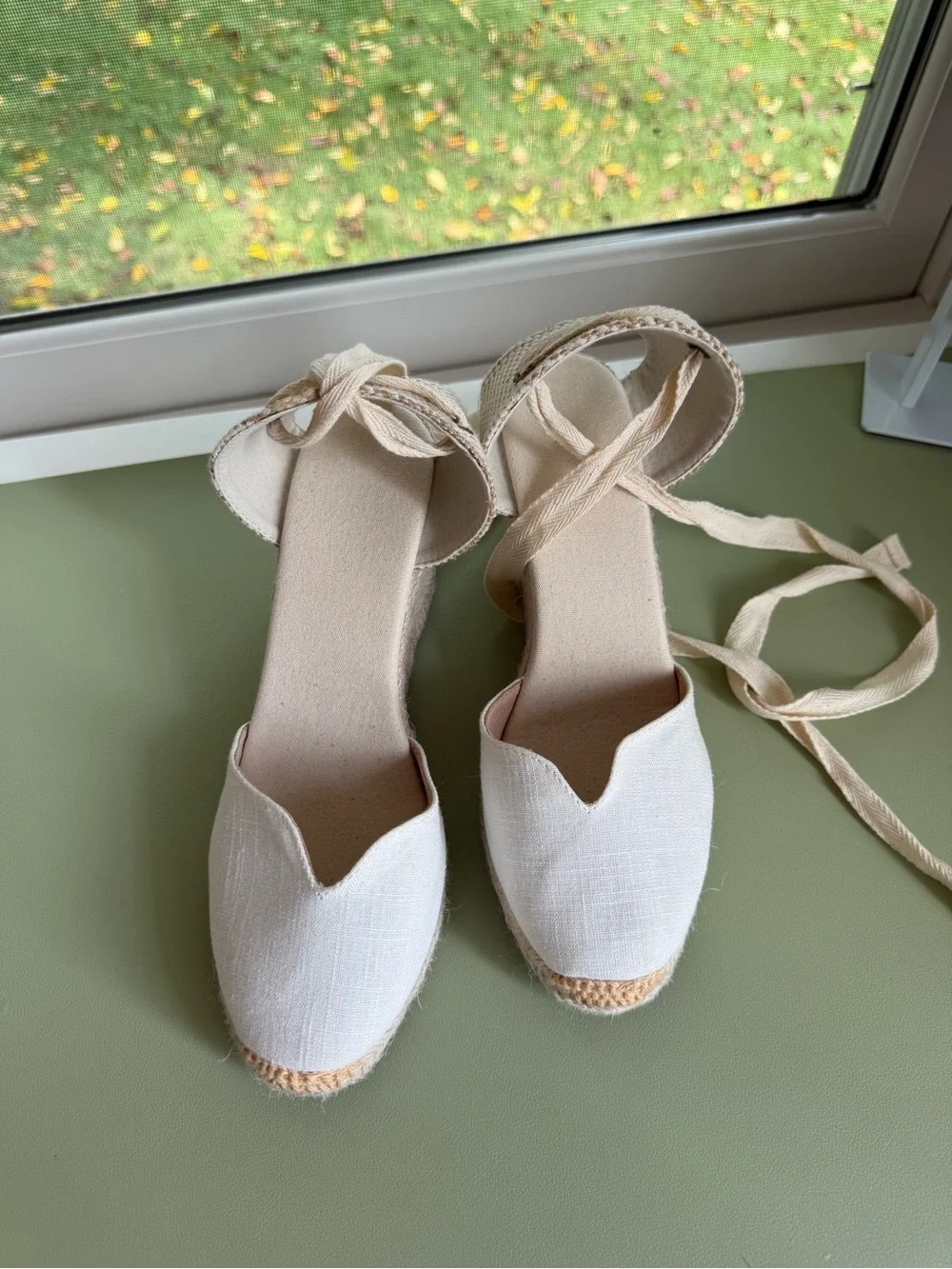 Classic Linen Espadrille Wedge Sandals - Cream